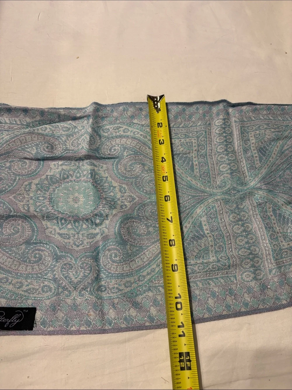 Butterfly Cashmere/Silk/Viscose Pastel Ice  Blue & Lavender Paisley Fringe Scarf
